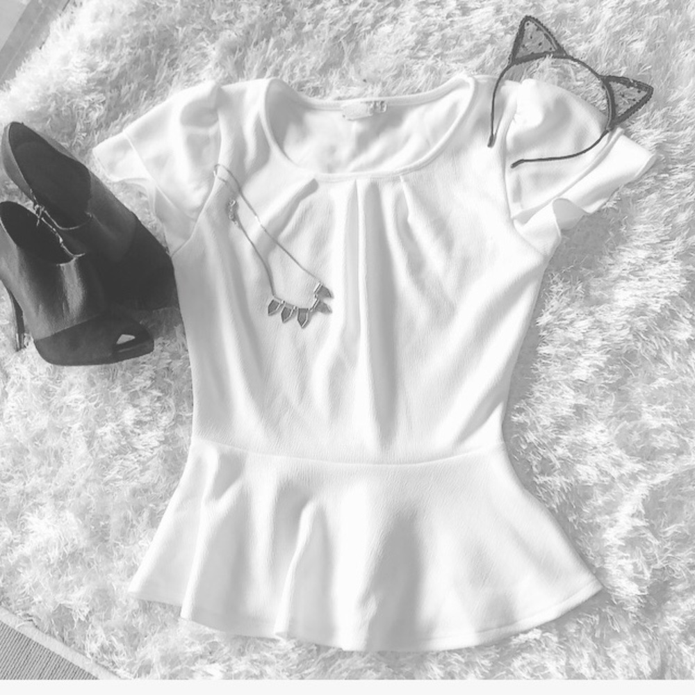 Peplum white top with cap sleeves size small
